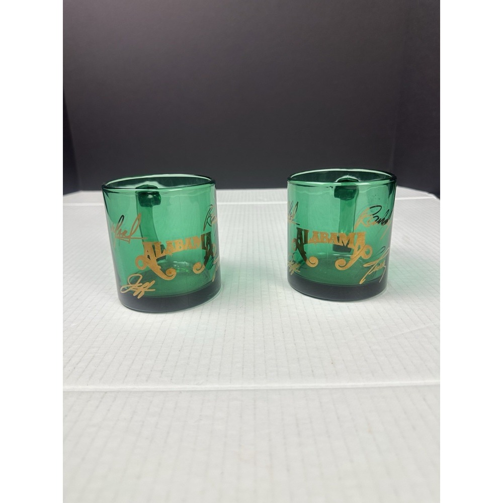 Vtg 80's Alabama Band Green Mugs Signatures Collectible Country Music